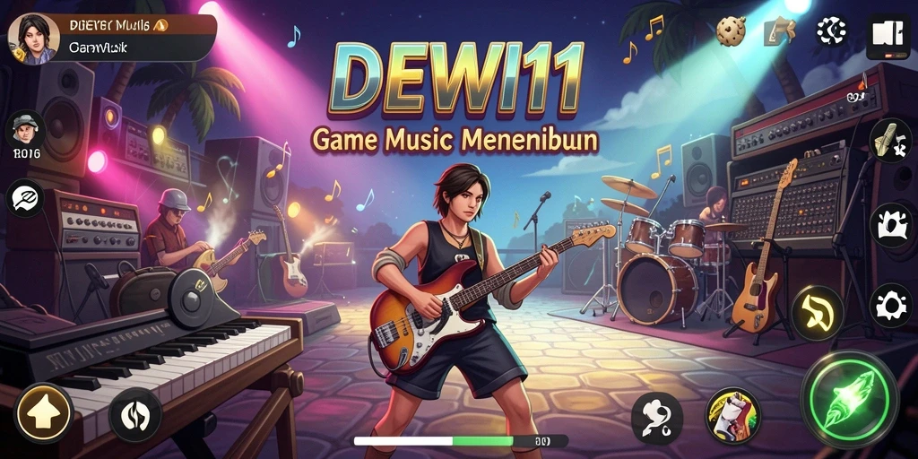 Tampilan gameplay DEWI11 yang menampilkan aksi cepat diiringi musik.