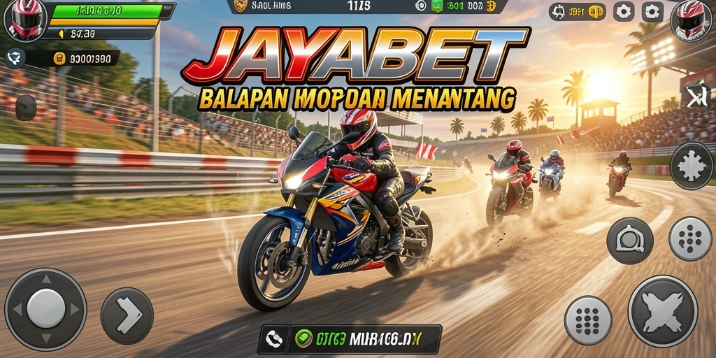 Tampilan gameplay JAYABET dengan balapan motor yang intens.