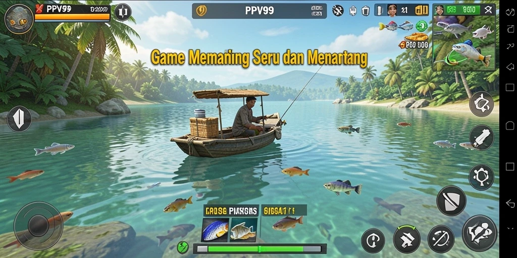 Tampilan utama gameplay PPV99 yang menunjukkan aksi memancing yang mendebarkan.