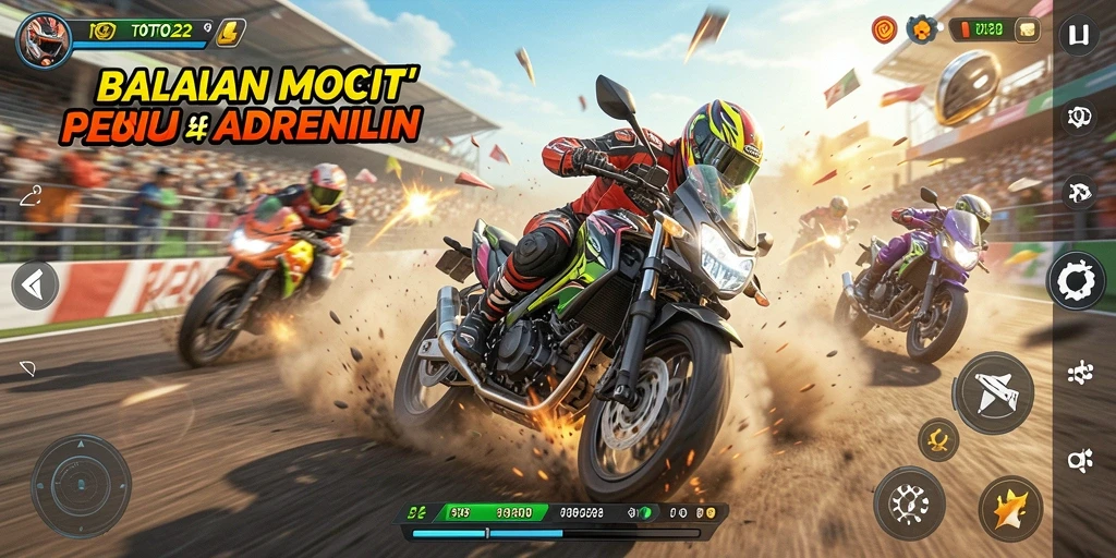 Screenshot gameplay TOTO22 menampilkan balapan motor yang intens dan menegangkan.