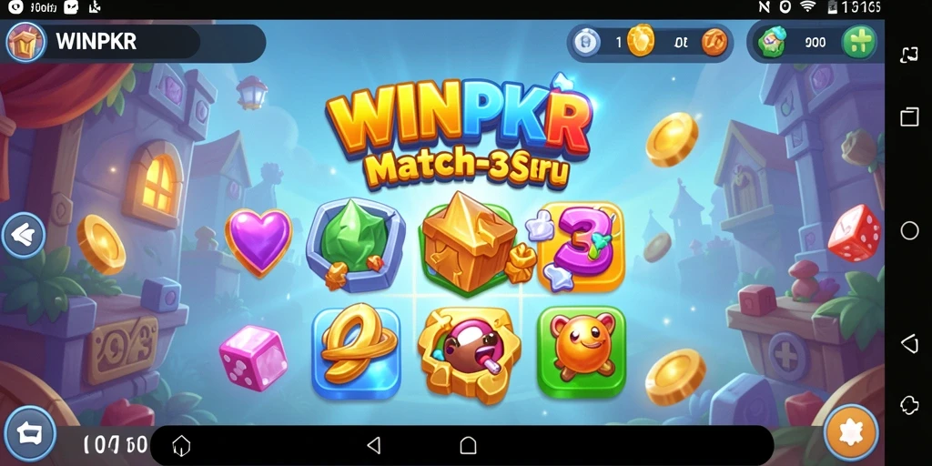 Tampilan screenshot utama WINPKR yang menampilkan gameplay Match-3 yang seru dan berwarna.